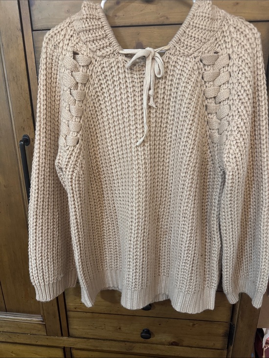 POL Sweaters - Pol Cream Chunky Knit Turtleneck with Braided Shoulder Ties